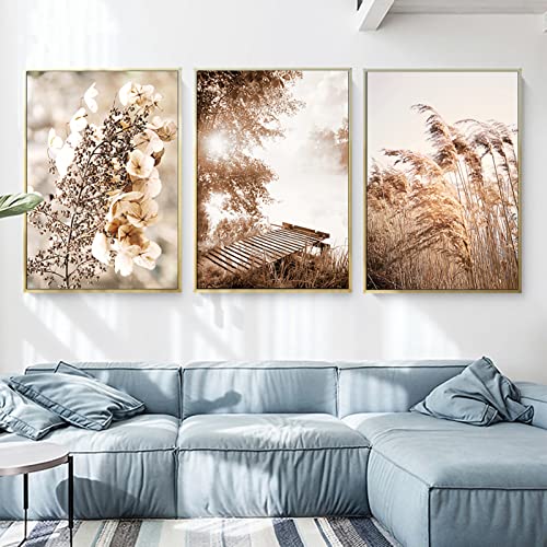 SWECOMZE 3er Moderne Poster Set - Pampas Gras See Schilf Beige Mint Bilderwand ohne Rahmen, Moderne Bilder Wanddeko, Wandbilder für Wohnzimmer Schlafzimmer (A,40 x 50 cm) von SWECOMZE