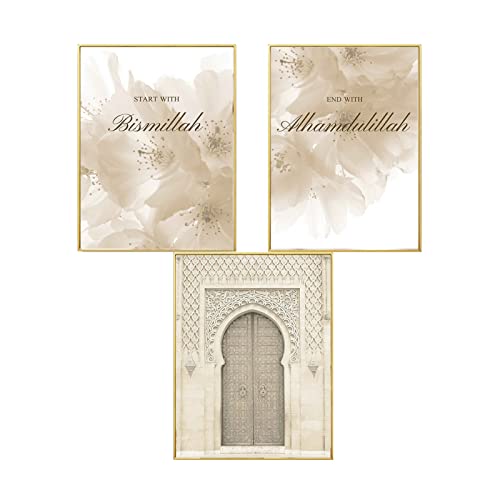SWECOMZE 3er Poster Set, Islamische Leinwand Wandbilder, Pampasgras Premium Wandposter Set - OHNE Rahmen - Stillvolle Kunstposter Wand Deko Wohnzimmer (Stil A,20 x 30 cm) von SWECOMZE