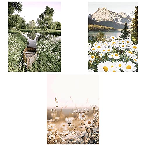 SWECOMZE 3er Poster Set, Natur- Bilder Set Wohnzimmer Deko Schlafzimmer - Wanddeko Ohne Bilderrahmen - Blumen, See,Sonnenuntergang (Stil A,20 x 30 cm) von SWECOMZE