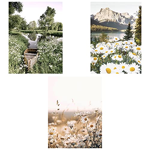 SWECOMZE 3er Poster Set, Natur- Bilder Set Wohnzimmer Deko Schlafzimmer - Wanddeko Ohne Bilderrahmen - Blumen, See,Sonnenuntergang (Stil A,30 x 40 cm) von SWECOMZE