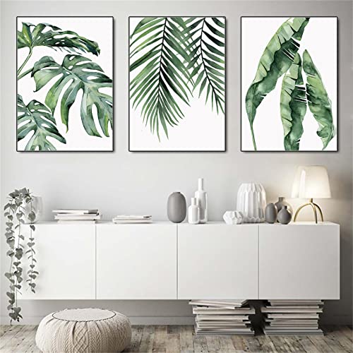 SWECOMZE 3er Poster Set Wohnzimmer, Pflanzen Blätter Palmblatt Wandbilder, Print Bilder Kunstdruck Kunstposter Wandposter, Ohne Rahmen (A,30x40cm) von SWECOMZE