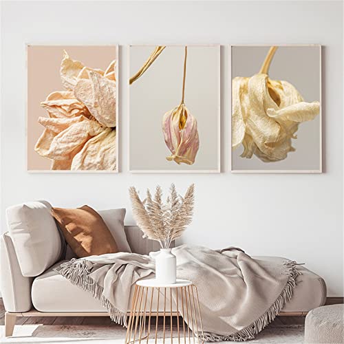 SWECOMZE 3er Premium Poster-Set, Beige Blumen Wandposter Posterset,Ohne Rahmen,Bilder Deko Wohnzimmer Schlafzimmer von SWECOMZE