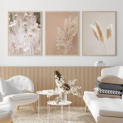 SWECOMZE 3er Premium Poster Set, Pampas Schilf Beige Bilderwand Wohnzimmer Modern Schlafzimmer Bild für Ihre Wand - ohne Bilderrahmen (40 x 50 cm) von SWECOMZE