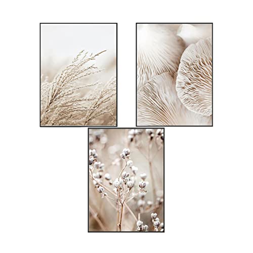 SWECOMZE 3er Premium Poster Set, Stilvolle Wandbilder, Boho Beige Natur Strand Pampasgras Kunstposter OHNE Rahmen, Print Bilder Wandposter Home Deko (Stil C,30 x 40 cm) von SWECOMZE