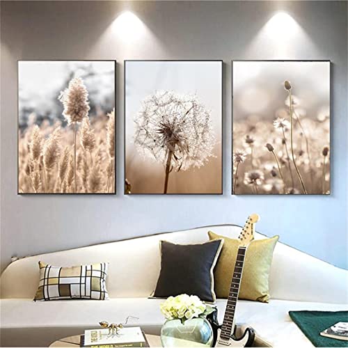 SWECOMZE 3er Set Design Poster Wandbilder,Leinwandbilder Getrocknete Blumen Schilfblume Bilder Wanddeko Ohne Rahmen für Wohnzimmer Bilder Set (B,30x40cm) von SWECOMZE