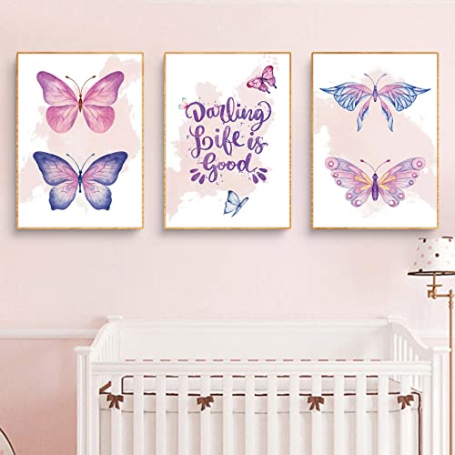 SWECOMZE 3er Set Poster Kinderzimmer Schmetterling Bilder Deko Babyzimmer Mädchen Wandbilder Kinderzimmer Deko Für Babyzimmer, ohne Rahmen (C,40x50cm) von SWECOMZE