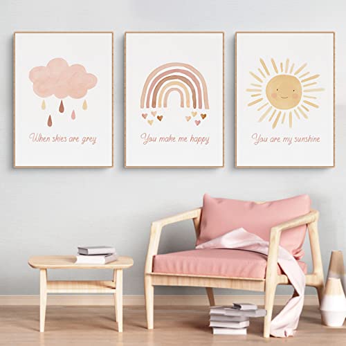 SWECOMZE 3er Set Poster Kinderzimmer Sonne Regenbogen Wolken Bilder Deko Babyzimmer Mädchen Jungen Wandbilder Für Kinder, ohne Rahmen (30x40cm) von SWECOMZE