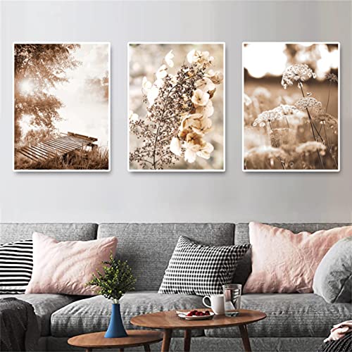 SWECOMZE 3er Set Premium Poster Set, See Gras Beige Pampas Bilder, Moderne Wandbilder für Wohnzimmer und Schlafzimmer - ohne Bilderrahmen (A,60x80cm) von SWECOMZE