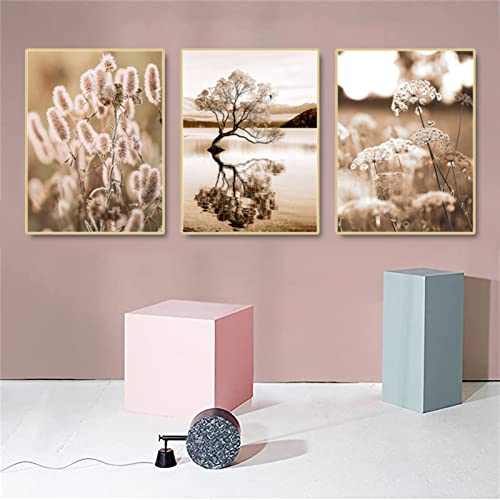 SWECOMZE 3er Set Premium Poster Set, See Gras Beige Pampas Bilder, Moderne Wandbilder für Wohnzimmer und Schlafzimmer - ohne Bilderrahmen (B,21x30cm) von SWECOMZE