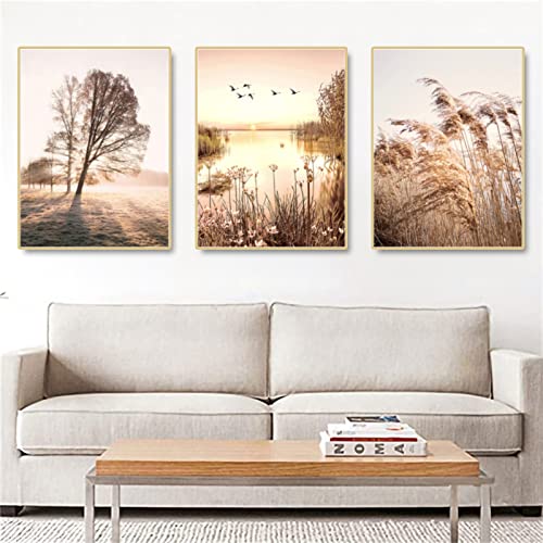 SWECOMZE 3er Set Premium Poster Set, See Gras Beige Pampas Bilder, Moderne Wandbilder für Wohnzimmer und Schlafzimmer - ohne Bilderrahmen (C,13x18cm) von SWECOMZE