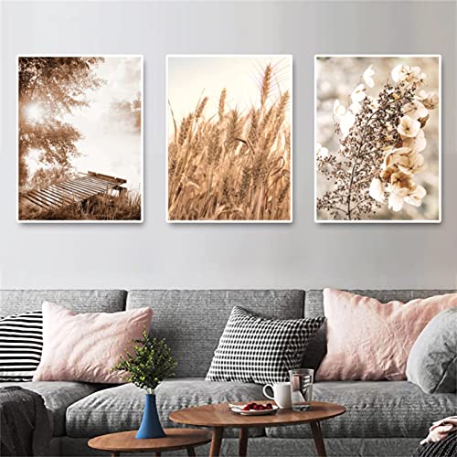 SWECOMZE 3er Set Premium Poster Set, See Gras Beige Pampas Bilder, Moderne Wandbilder für Wohnzimmer und Schlafzimmer - ohne Bilderrahmen (D,40x60cm) von SWECOMZE