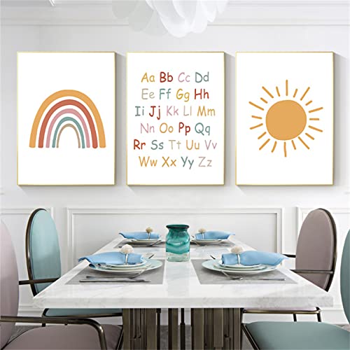 SWECOMZE 3er Set Wandbilder Kinderzimmer Poster, Babyzimmer ABC Poster OHNE Rahmen Bilder Mädchen Jungen Bilder Dekoration (50x70cm) von SWECOMZE