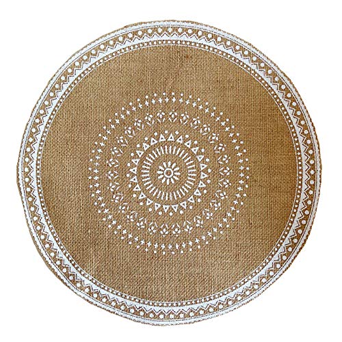 SWECOMZE 4er Set Rund 38cm gewebte Tischsets Waschbar,Boho Baumwolle Platzsets Untersetzer Abwaschbar Hitzebeständig und rutschfest,Ideal für Küche,Party,Hochzeit usw (Ohne Quaste weiß) von SWECOMZE