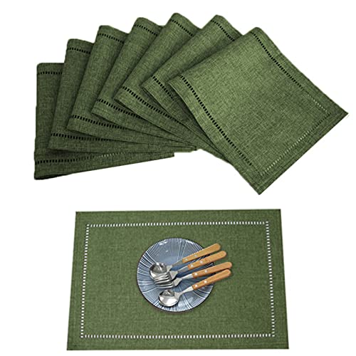 SWECOMZE 6 Stück Linen & Cotton Hochwertig Tischsets Platzsets - 100% Leinen Stoffservietten, 30 x 45cm Festlich Elegant Tisch Matten für Weihnachten Fest Restaurant Hotel Cafe (Grün) von SWECOMZE