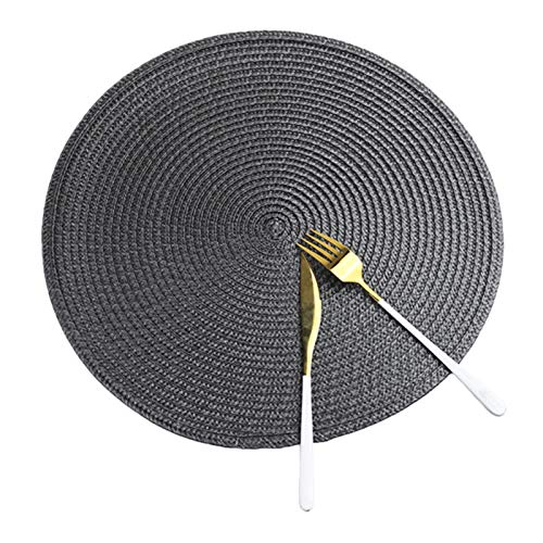 SWECOMZE 6er Set Platzsets Rund Tischsets Abwaschbar Hitzebeständig Platzdeckchen Gewebt 38cm Baumwolle Platzsets für Küche, Party, Hochzeit (Dunkelgrau) von SWECOMZE