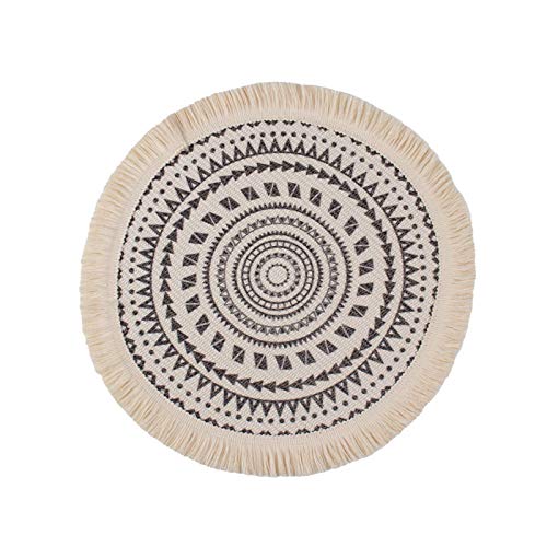 SWECOMZE Boho Platzdeckchen, rund, 33 cm, gewebte Baumwolle Platzsets Untersetzer, 2er-Set mit Quaste, Platzset für Esszimmer, Küche, Tischdekoration,Party,Hochzeit usw (Provence Schwarz) von SWECOMZE