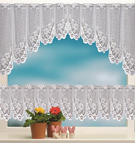 SWECOMZE Gardine Vorhang Scheibengardine 2-teiliges, weiß Blumenmuster Gardinen, Bistrogardine Transparent Vorhänge, Kurzgardinen für Cafe Fensterdeko (#05) von SWECOMZE