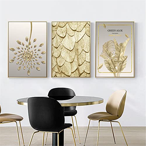 SWECOMZE Golde Blätter -Poster Set, 3er Bilder Set ohne Rahmen Stilvolle Wandbilder Posterset Wohnzimmer Deko Schlafzimmer (A,40 x 50 cm) von SWECOMZE