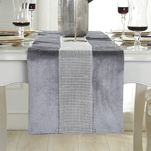 SWECOMZE Hochwertiger Tischläufer mit Diamant, Luxus Tischtuch Tischdecke für Partys, Abendessen, Feiertage, Küche, Thanksgiving, Weihnachten (Grau,32 * 180CM) von SWECOMZE