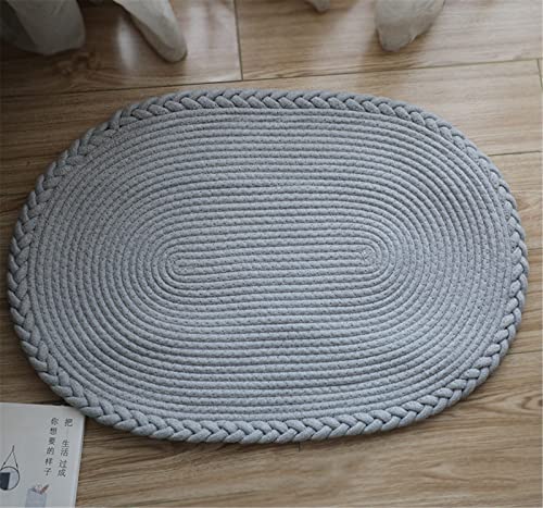 SWECOMZE Jute Teppich Boho Handmade Geflochten Oval Teppich Fur Wohnzimmer,Schlafzimmer,Badezimmer,Kinderzimmer Tatami Bauernhaus Bad 65 * 45cm (Grau) von SWECOMZE