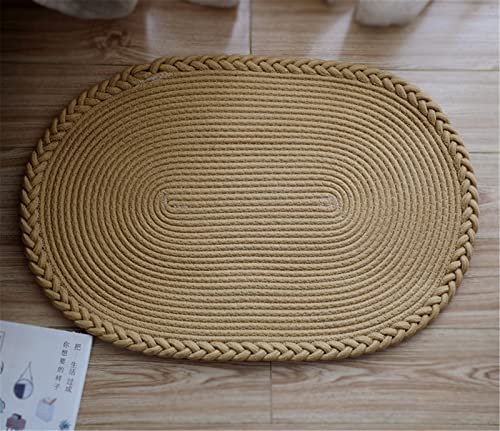 SWECOMZE Jute Teppich Boho Handmade Geflochten Oval Teppich Fur Wohnzimmer,Schlafzimmer,Badezimmer,Kinderzimmer Tatami Bauernhaus Bad 65 * 45cm (Khaki) von SWECOMZE