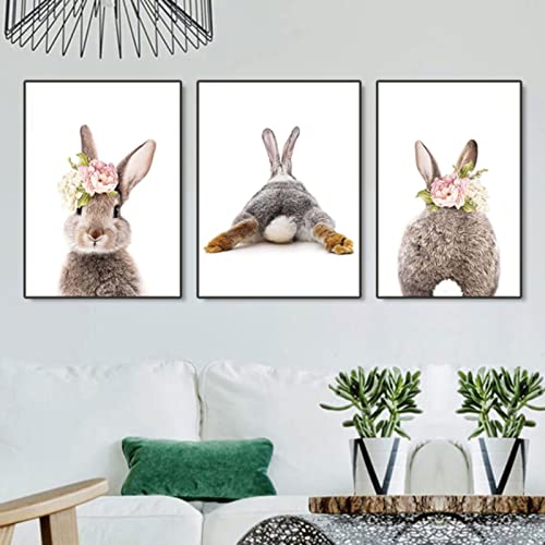 SWECOMZE Kinder Poster Set, 3er Hase Bilder Set, Wandbilder Kinderzimmer für Babyzimmer Deko Mädchen Jungen (40x50cm) von SWECOMZE