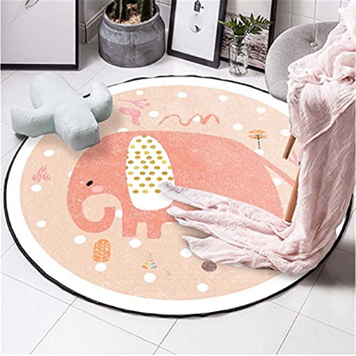 SWECOMZE Kinderteppich Rund Teppich Kinderzimmer Verdicken Kaschmirimitat Weich Karikatur Babymatte rutschfest Groß Spielmatte (Rosa Elefant,60cm) von SWECOMZE