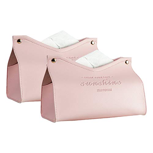 SWECOMZE Kosmetiktücher Box, Taschentücher Box Spender, 2PCS PU Leder wasserdichte Aufbewahrungsbox, Schubladenbox Geeignet für Auto, Wohnzimmer, Büro, Badezimmer (Rosa) von SWECOMZE