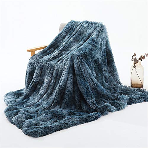 SWECOMZE Kuscheldecke, Farbverlauf Felldecke Fleecedecke, Langhaar Microfaser Kunstfell Flauschig Wohndecke Weich Warm Sofadecke Couchdecke (Dunkelblau,130 x 160 cm) von SWECOMZE