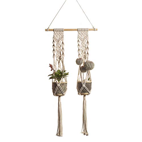 SWECOMZE Makramee Blumenampel Blumentopf Deko - Wand Deko Boho Blumenhänger Home Baumwollseil Pflanzen Halter Hängeampel Aufhänger für Innen Außen von SWECOMZE