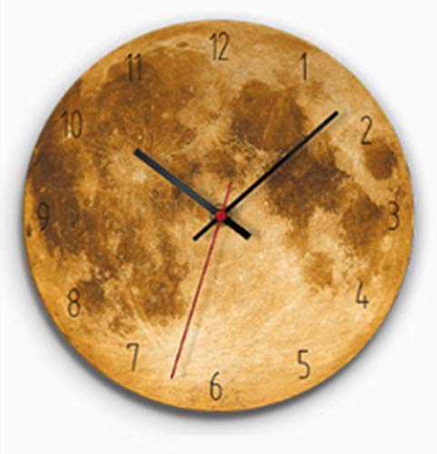 SWECOMZE Mond Wanduhr,Modern Lautlos Wanduhr Round Holzuhr Wanduhr geeignet für Heimtextilien (Gelb) von SWECOMZE