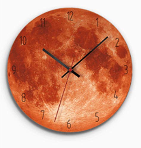 SWECOMZE Mond Wanduhr,Modern Lautlos Wanduhr Round Holzuhr Wanduhr geeignet für Heimtextilien (Orange) von SWECOMZE