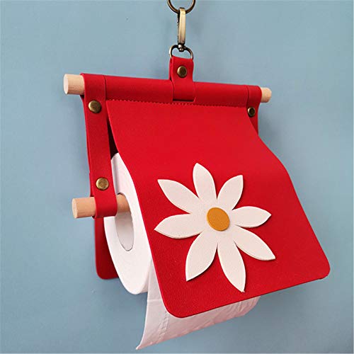 SWECOMZE PU Leder Toilettenpapierhalter ohne Bohren Wasserdicht Klopapierrollenhalter Vintage Handtuchhalter für WC Badezimmer Bad (Rot) von SWECOMZE