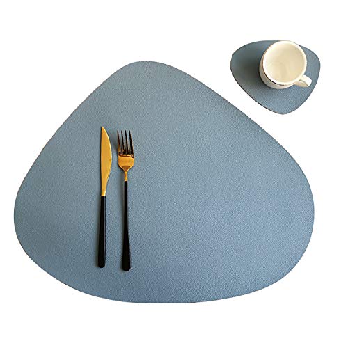 SWECOMZE Platzsets mit Untersetzer PU Kunstleder Tischsets Abwischbare Wasserdicht rutschfest Platzdecken 45x30cm für Hause Küche Restaurant und Hotel (Wassergrau,4er Set) von SWECOMZE