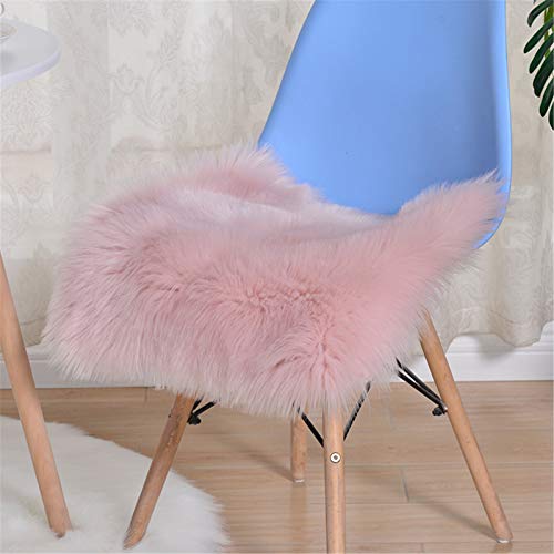 SWECOMZE Plüsch Stuhlkissen Faux Lammfell Sitzkissen Bürostuhlkissen Schülermatte, Als Faux Bett-Vorleger oder Matte für Stuhl Sofa (Hell-Pink,50 * 50 cm) von SWECOMZE