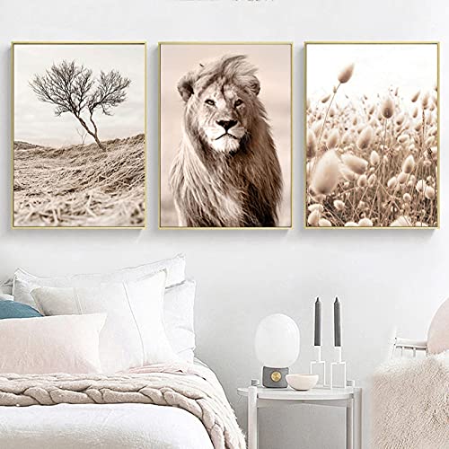 SWECOMZE Poster Set, 3 Bilder Set Wanddeko,Beige Pampas Wandbilder, Modern Bild für Wohnzimmer Schlafzimmer Flur,Wandposter, Ohne Rahmen (A,50x70cm) von SWECOMZE