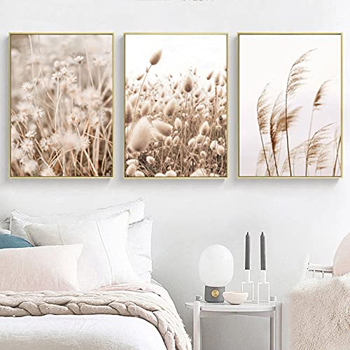 SWECOMZE Poster Set, 3 Bilder Set Wanddeko,Beige Pampas Wandbilder, Modern Bild für Wohnzimmer Schlafzimmer Flur,Wandposter, Ohne Rahmen (C,21x30cm) von SWECOMZE