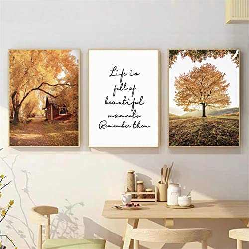 SWECOMZE Premium Moderne Poster Set Goldener Herbst Bilder Wandbilder ohne Rahmen Stilvolles Set mit passenden Bilder als Wohnzimmer Deko (B,30 * 40CM)… von SWECOMZE