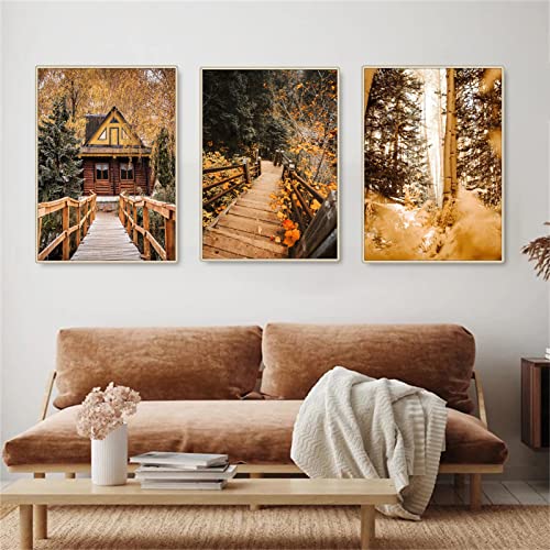 SWECOMZE Premium Moderne Poster Set Goldener Herbst Bilder Wandbilder ohne Rahmen Stilvolles Set mit passenden Bilder als Wohnzimmer Deko (C,50 * 70CM)… von SWECOMZE