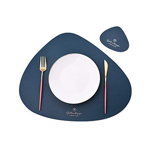 SWECOMZE Rund 4er Set Platzsets and 4 Untersetzer Abwaschbar rutschfest wasserdicht PU-Leder Tischsets für Küchentisch (Blau) von SWECOMZE
