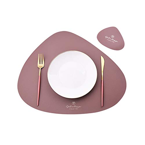 SWECOMZE Rund 4er Set Platzsets and 4 Untersetzer Abwaschbar rutschfest wasserdicht PU-Leder Tischsets für Küchentisch (Dunkelpink) von SWECOMZE