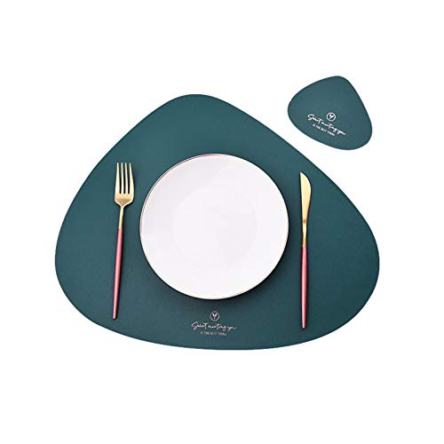 SWECOMZE Rund 4er Set Platzsets and 4 Untersetzer Abwaschbar rutschfest wasserdicht PU-Leder Tischsets für Küchentisch (Malachitgrün) von SWECOMZE