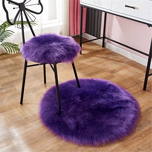 SWECOMZE Rund Faux Lammfell Sitzkissen, Schaffell Sitzauflage Longhair Fell Optik Nachahmung Wolle Sofa Matte Teppich (Violett,40 * 40cm) von SWECOMZE
