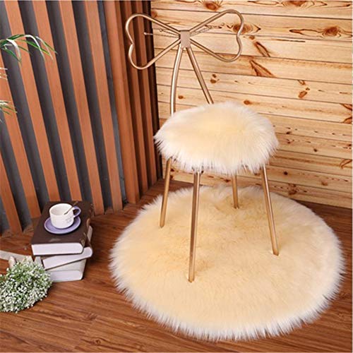 SWECOMZE Runde Faux Lammfell Schaffell Teppich Kunstfell Dekofell in Super weich Teppich Longhair Fell Optik Nachahmung Wolle Bettvorleger Sofa Matte (Beige,35 * 35cm) von SWECOMZE
