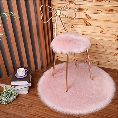 SWECOMZE Runde Faux Lammfell Schaffell Teppich Kunstfell Dekofell in Super weich Teppich Longhair Fell Optik Nachahmung Wolle Bettvorleger Sofa Matte (Rosa,35 * 35cm) von SWECOMZE