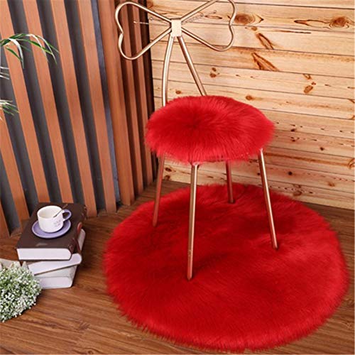 SWECOMZE Runde Faux Lammfell Schaffell Teppich Kunstfell Dekofell in Super weich Teppich Longhair Fell Optik Nachahmung Wolle Bettvorleger Sofa Matte (Rot,35 * 35cm) von SWECOMZE