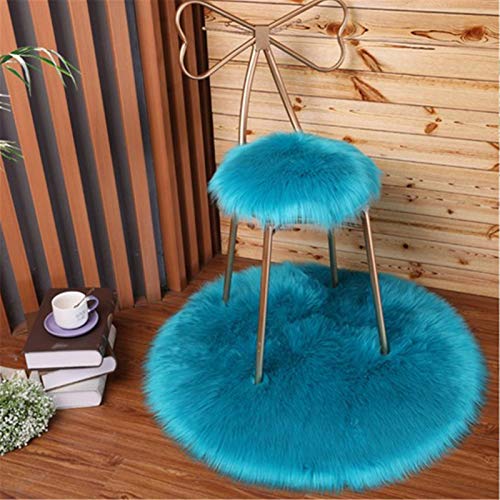 SWECOMZE Runde Faux Lammfell Schaffell Teppich Kunstfell Dekofell in Super weich Teppich Longhair Fell Optik Nachahmung Wolle Bettvorleger Sofa Matte (Saphirblau,40 * 40cm) von SWECOMZE
