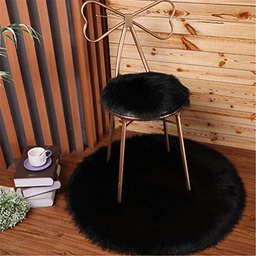 SWECOMZE Runde Faux Lammfell Schaffell Teppich Kunstfell Dekofell in Super weich Teppich Longhair Fell Optik Nachahmung Wolle Bettvorleger Sofa Matte (Schwarz,40 * 40cm) von SWECOMZE