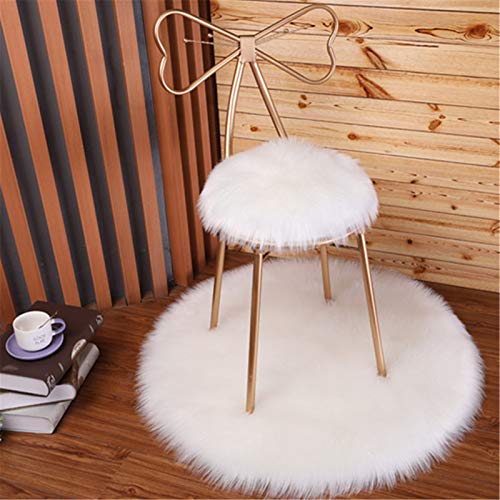 SWECOMZE Runde Faux Lammfell Schaffell Teppich Kunstfell Dekofell in Super weich Teppich Longhair Fell Optik Nachahmung Wolle Bettvorleger Sofa Matte (Weiß,40 * 40cm) von SWECOMZE
