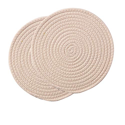 SWECOMZE Runde Platzdeckchen Untersetzer Baumwolle Tischsets Pflegeleicht Abwaschbar Geflochtene Platzsets für Küche Speisetisch, Party Dekor Hochzeit (Beige,2er Set: 24cm Tischset) von SWECOMZE